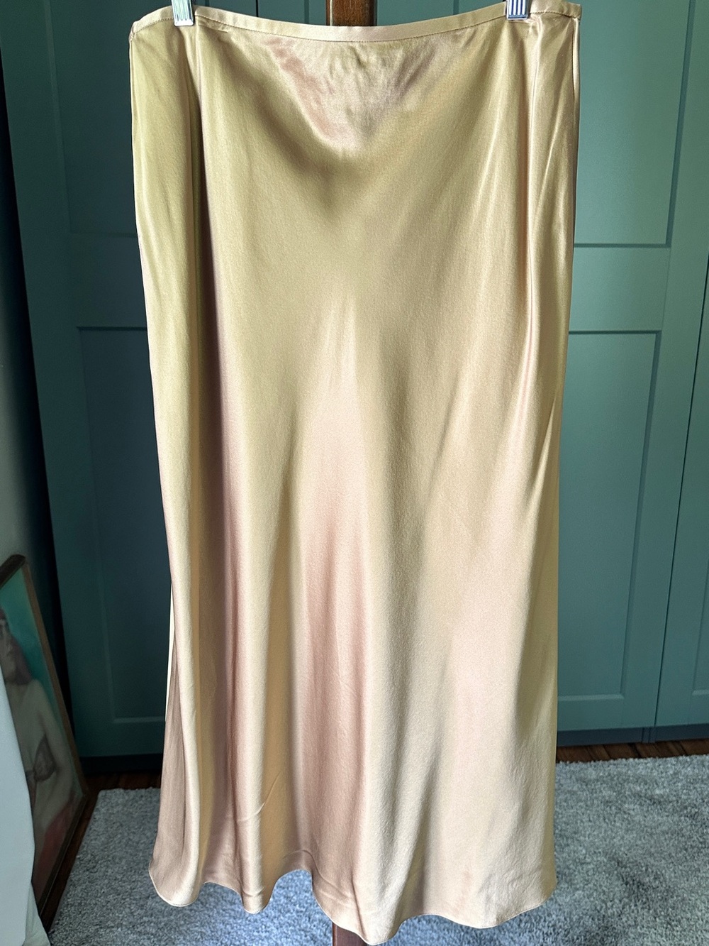 Lauren Ralph Lauren Champagne Gold Silk Satin A-Line Skirt - Picture 3 of 7